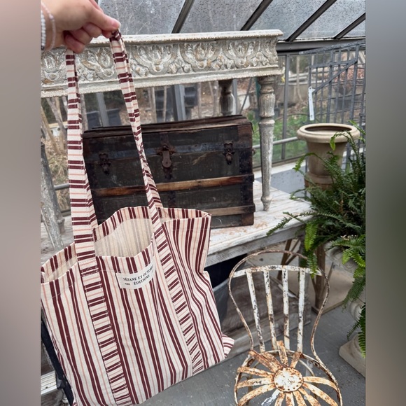 SÉZANE RED CANVAS VERTICAL STRIPES TOTE BAG NEW - Picture 4 of 7